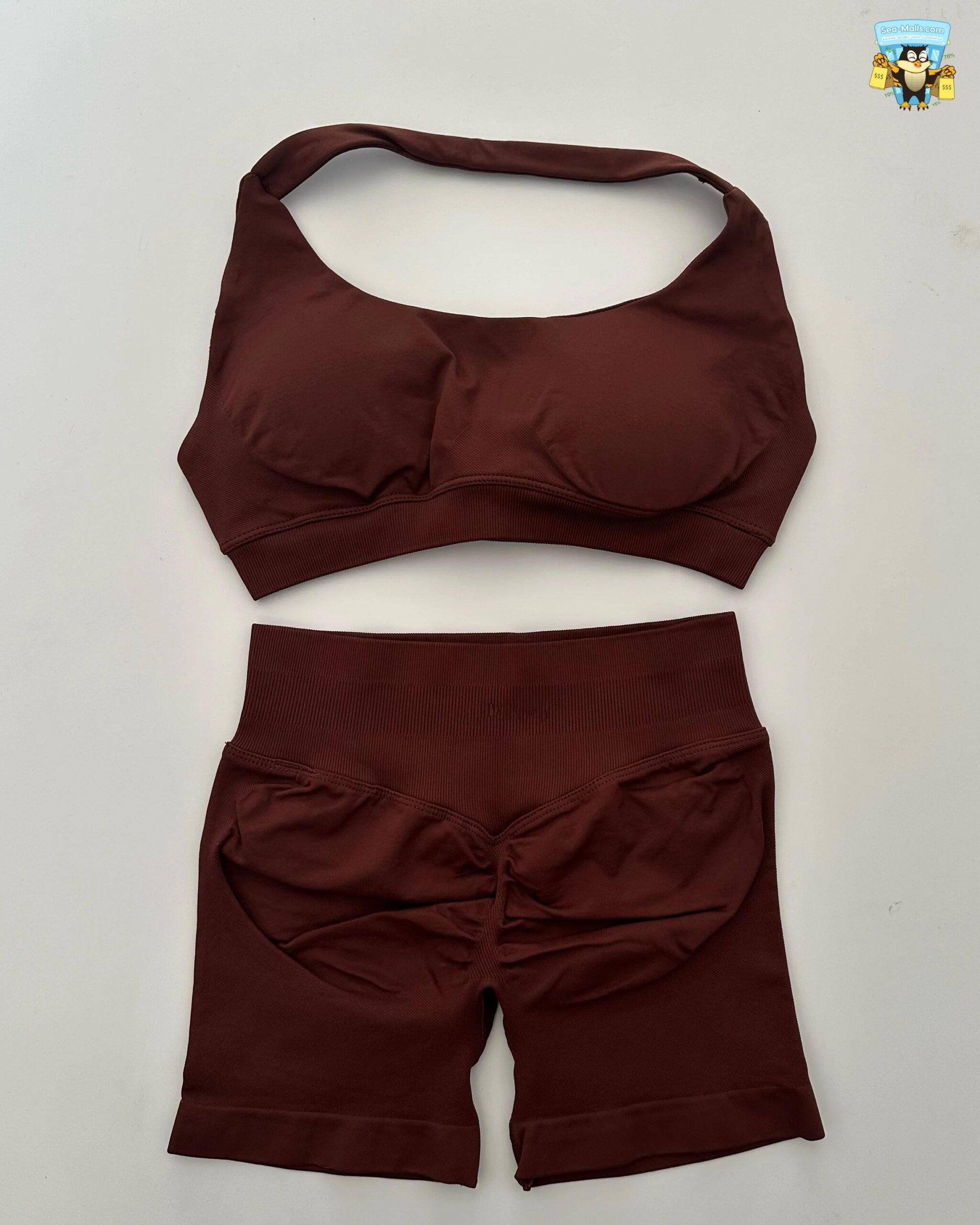 Yoga Shorts Set Seamless Scrunch Shorts Halter Sports Bra