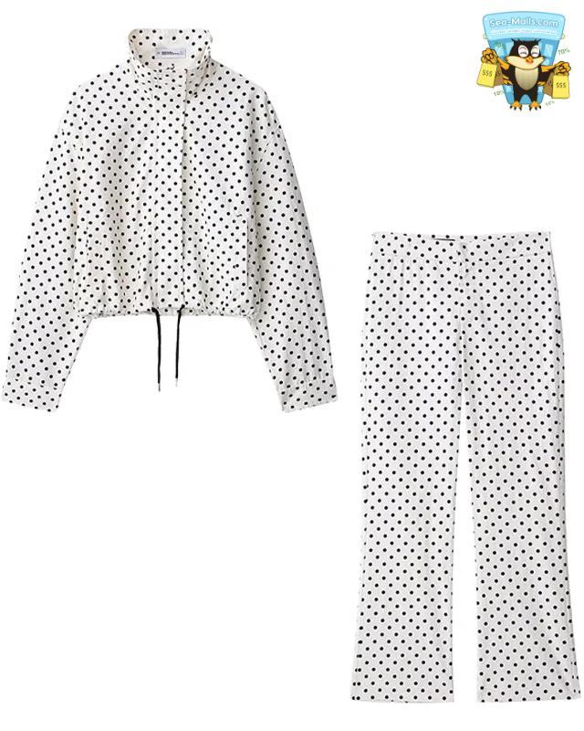 Women's Polka Dot Zipper Jacket with Pockets Long Sleeve Turtleneck Coat