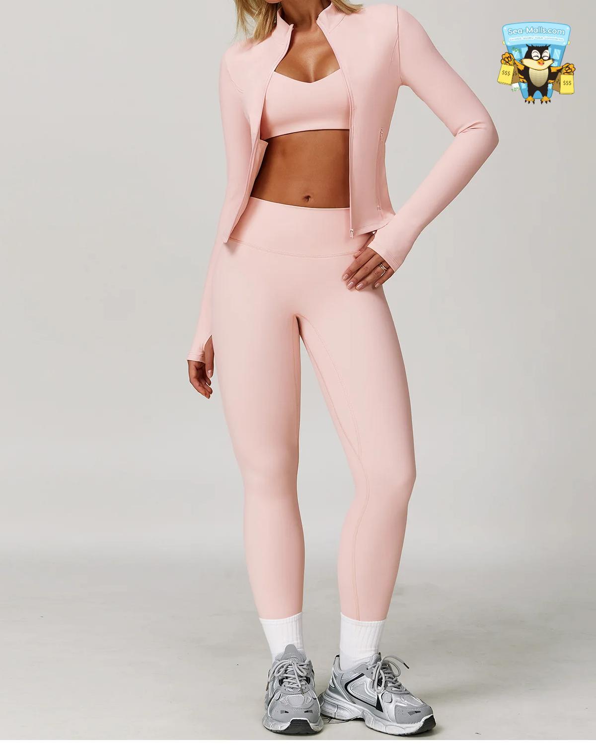 Women’s 2/3PCS Yoga Suit Set – Long Sleeve, Sports Bra & Leggings