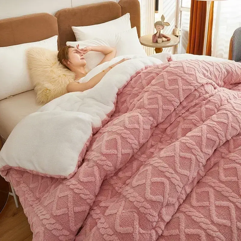 High-quality Thickened Winter Warm Bed Blanket Artificial Lamb Cashmere Weighted Blankets Thicker Warmth Duvet Quilt Comforter
