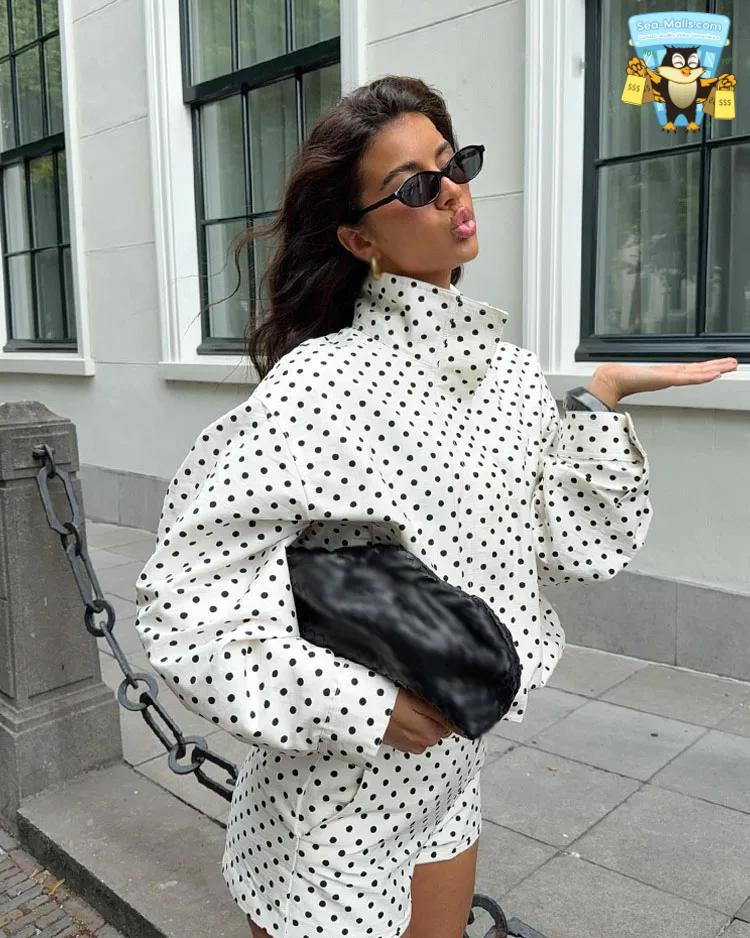 Women's Polka Dot Zipper Jacke