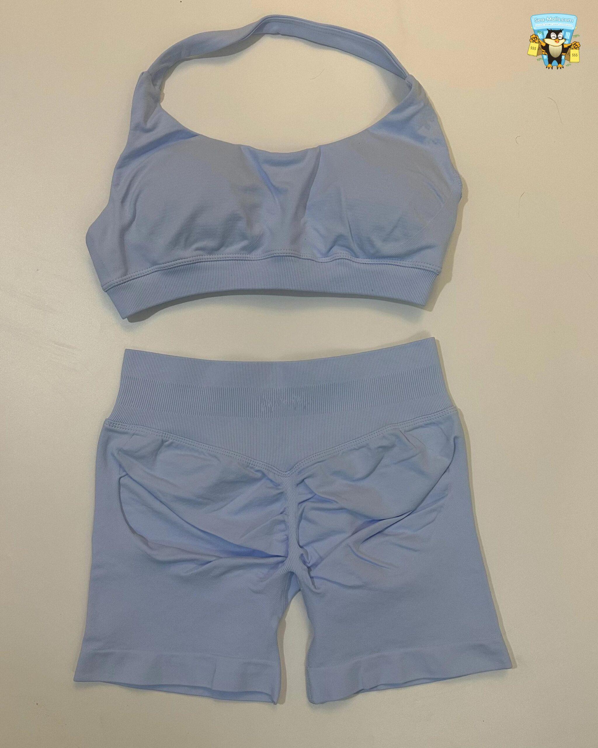 Yoga Shorts Set Seamless Scrunch Shorts Halter Sports Bra
