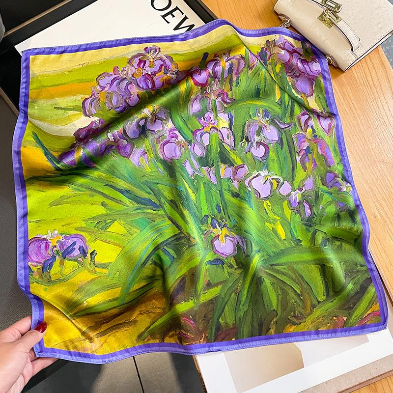 100% Pure Silk Square Scarf Women Dot Print Neckerchief Bandana