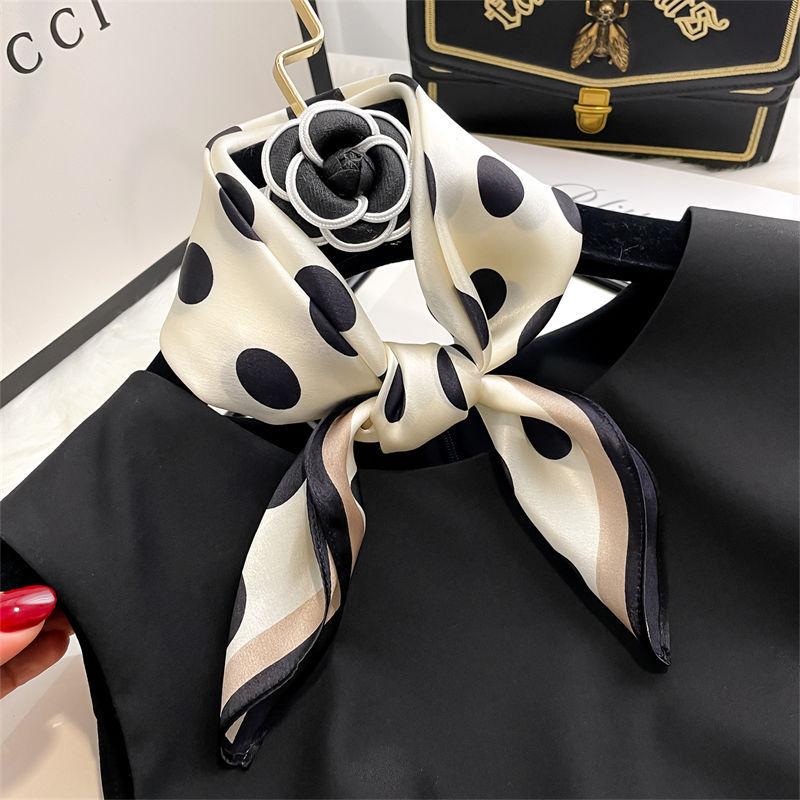 100% Pure Silk Square Scarf Women Dot Print Neckerchief Bandana