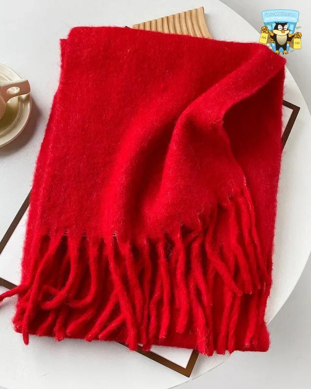 Wool Blend Long Winter Scarf Solid Color Thermal Shawl