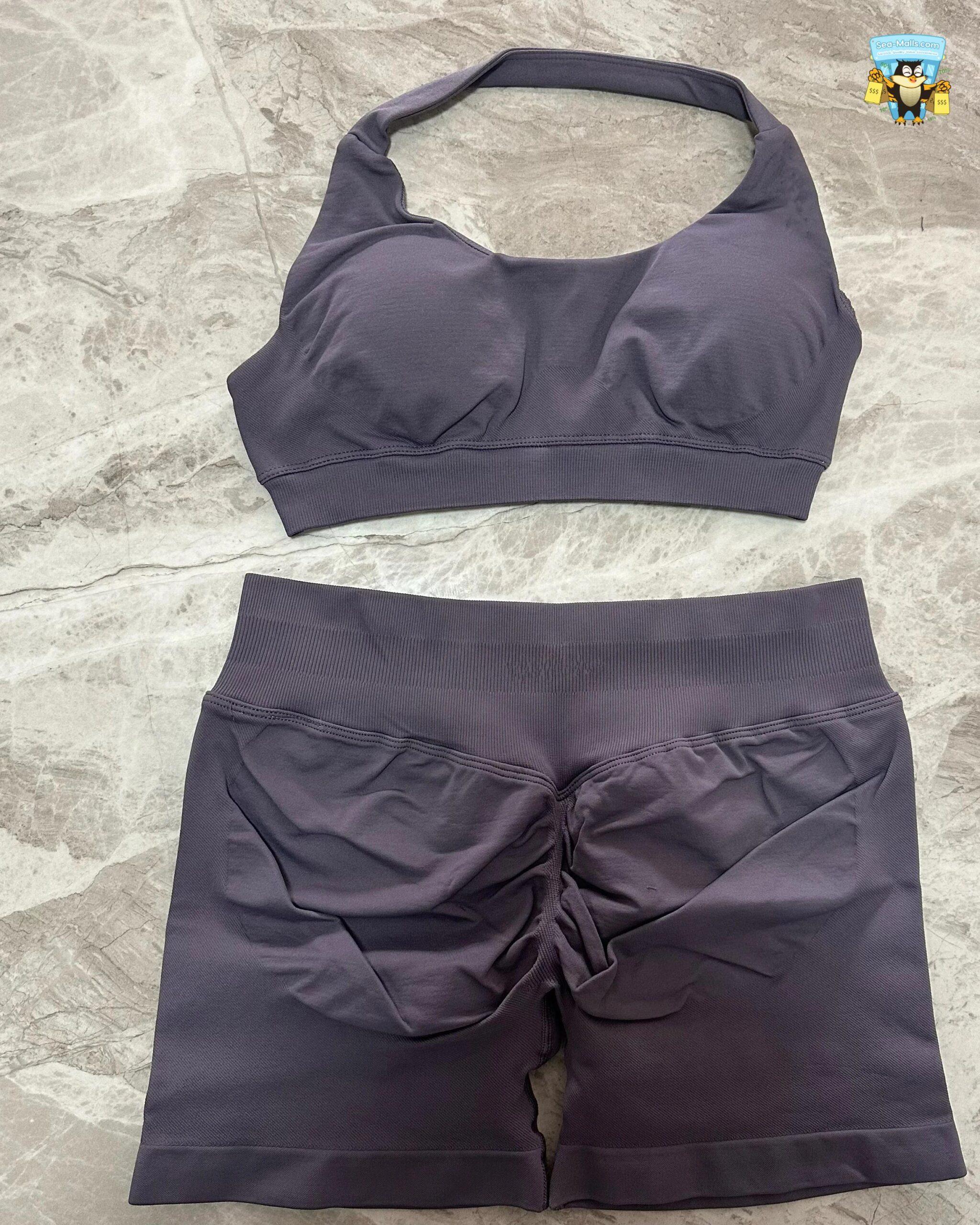 Yoga Shorts Set Seamless Scrunch Shorts Halter Sports Bra