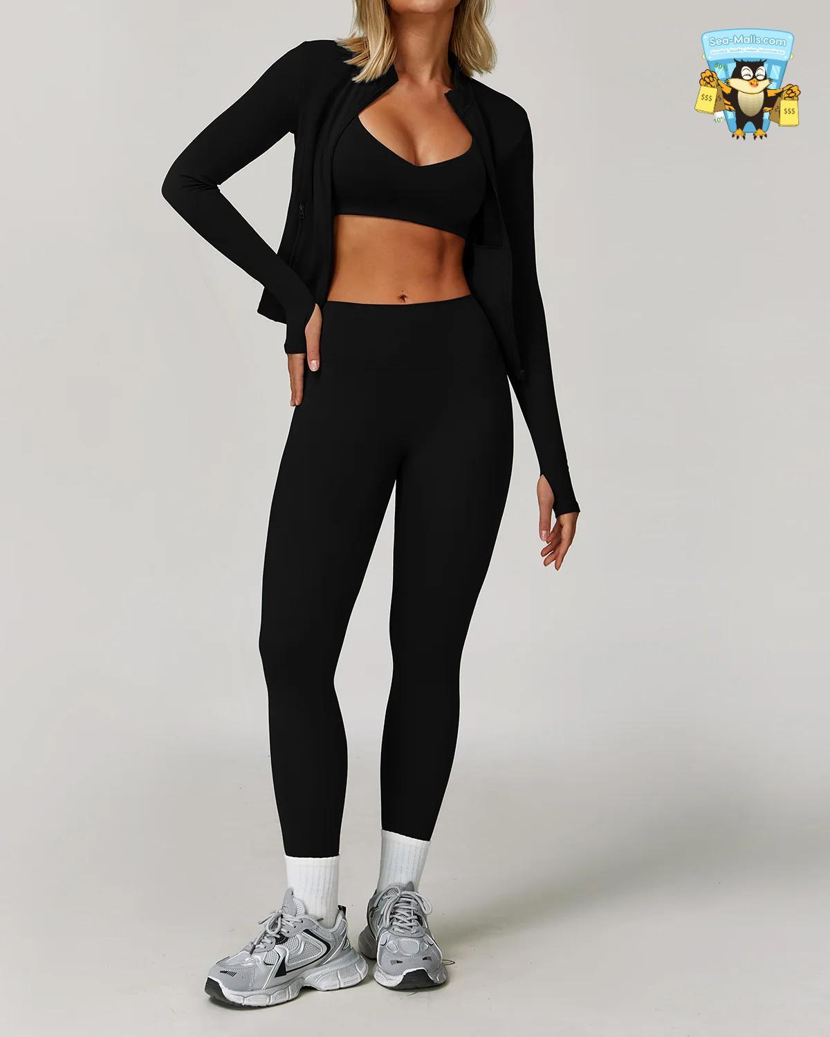 Women’s 2/3PCS Yoga Suit Set – Long Sleeve, Sports Bra & Leggings