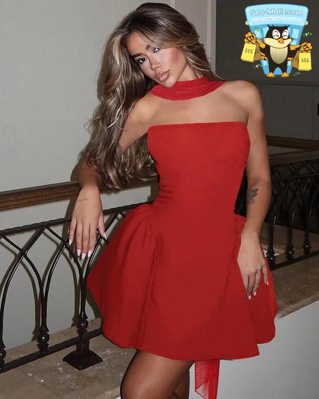 Strapless A-line Mini Dress Backless Bodycon Party Dress for Women