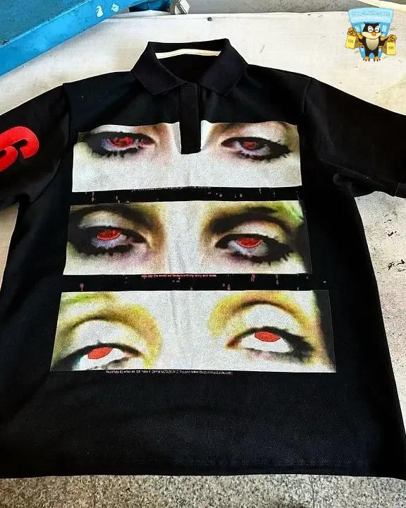 Y2K Punk Goth Street Polo Shirt – Unique Graphic Eyes Print Summer Top