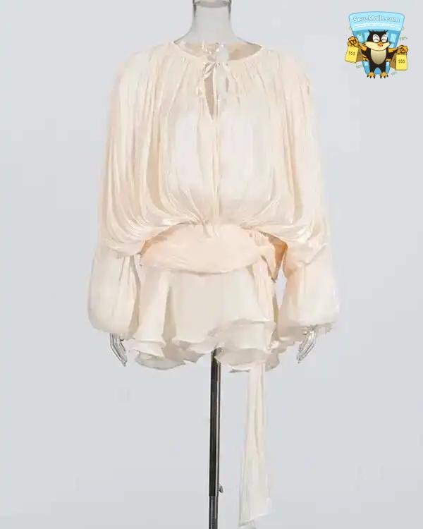 Chic Lace-Up V-Neck Mini Dress with Ruffle Hem & Tie Waist