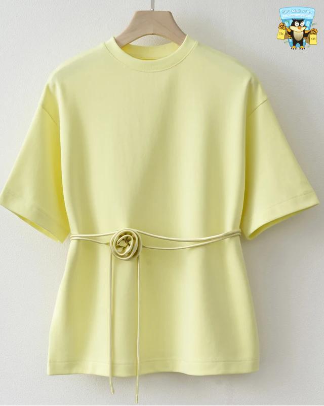 2025 Summer Basic Yellow White Flower T shirt Top
