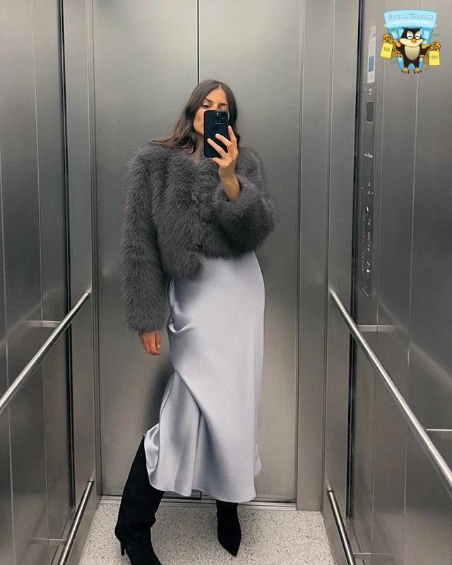Gradient Cropped Faux Fur Coat Women Winter Luxury Streetwear