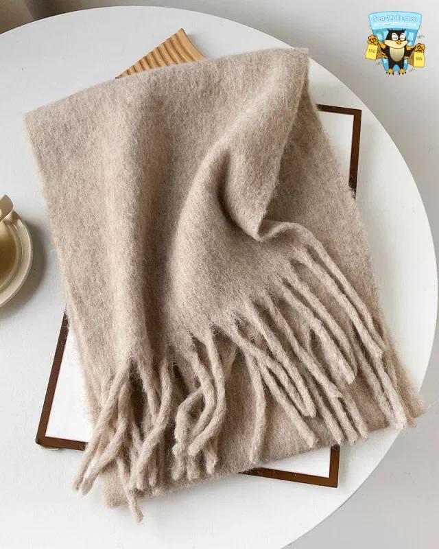 Wool Blend Long Winter Scarf Solid Color Thermal Shawl