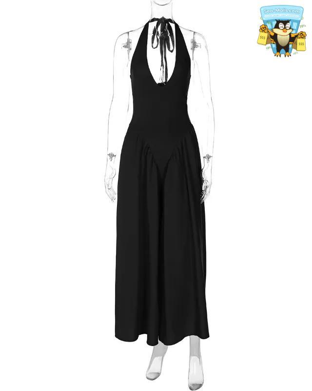 Backless Deep V Long Sexy Halter Sleeveless Dress