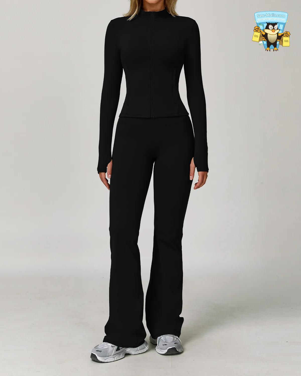 Women’s 2/3PCS Yoga Suit Set – Long Sleeve, Sports Bra & Leggings