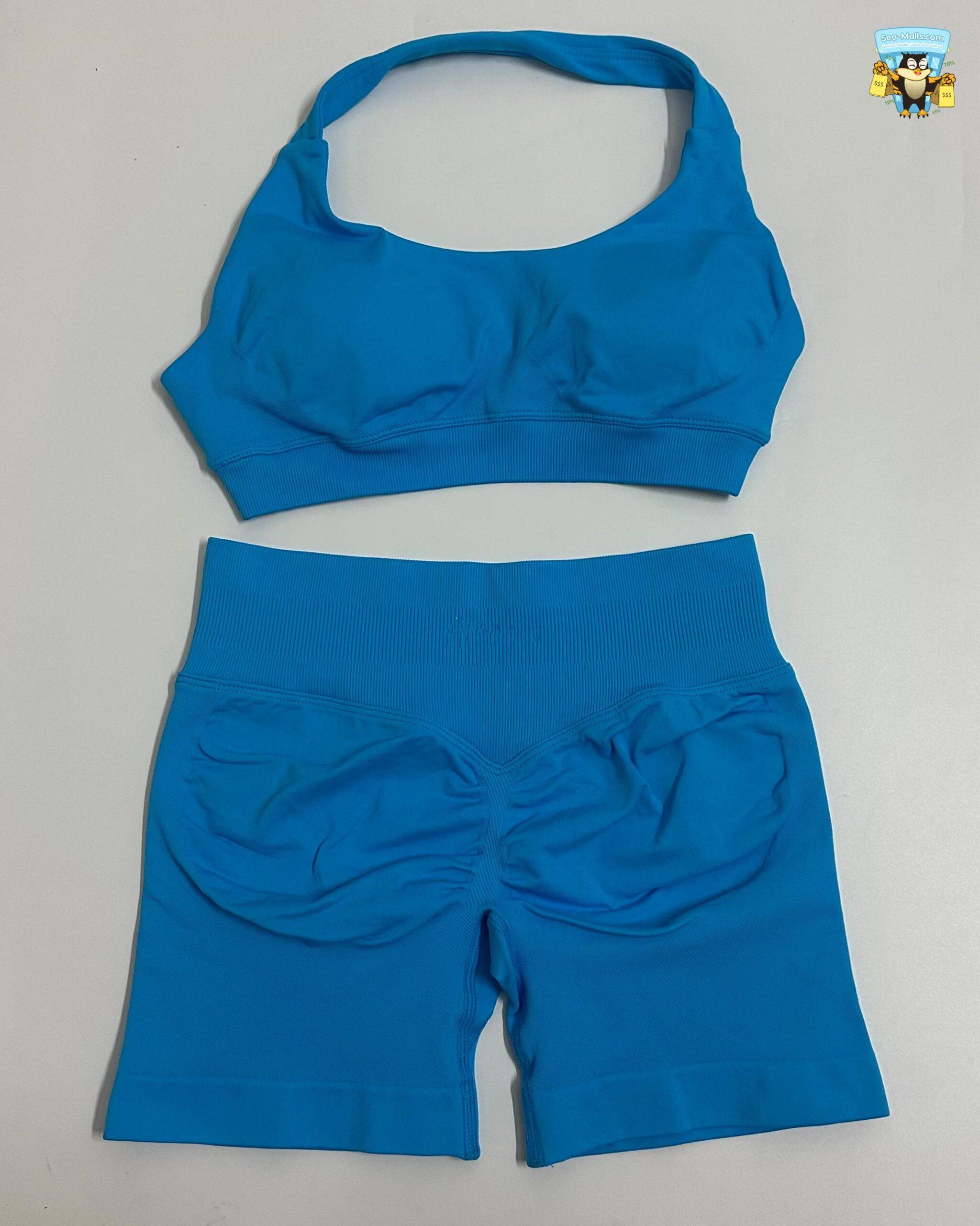 Yoga Shorts Set Seamless Scrunch Shorts Halter Sports Bra
