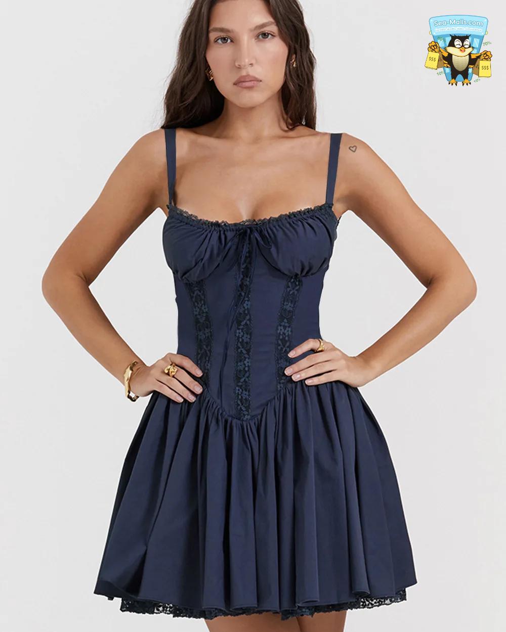 Sexy Lace Corset Mini Dress Floral Sundress