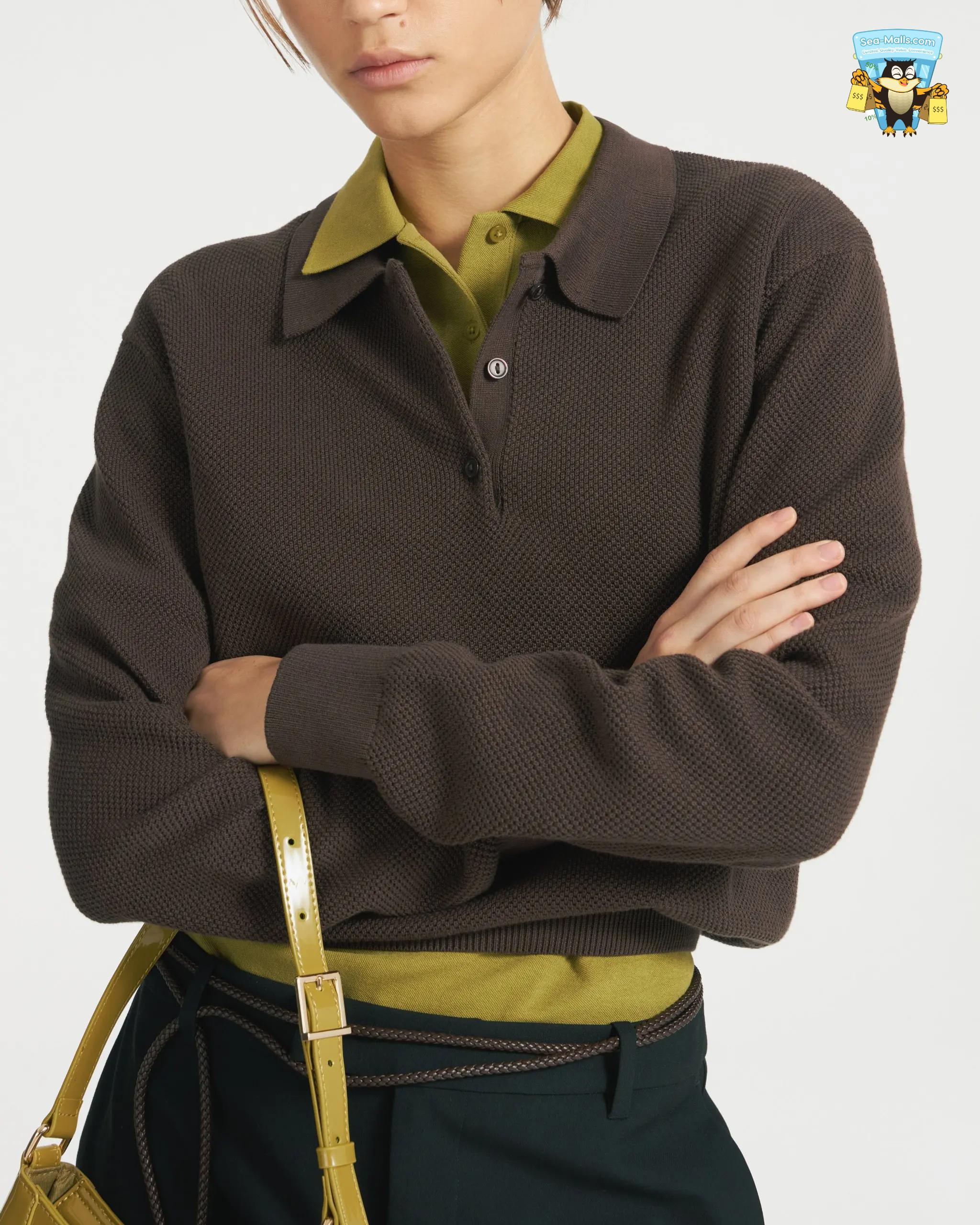 Winter Knitted Polo Sweater & Wide-Leg Pants Set for Women