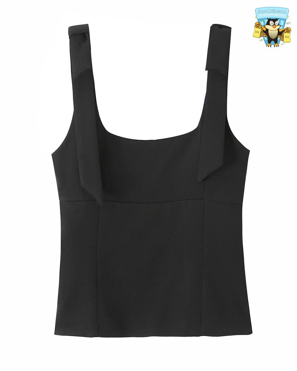 Women's Summer Elegant Square Collar Sleeveless Bow Sling Top with Side Zipper