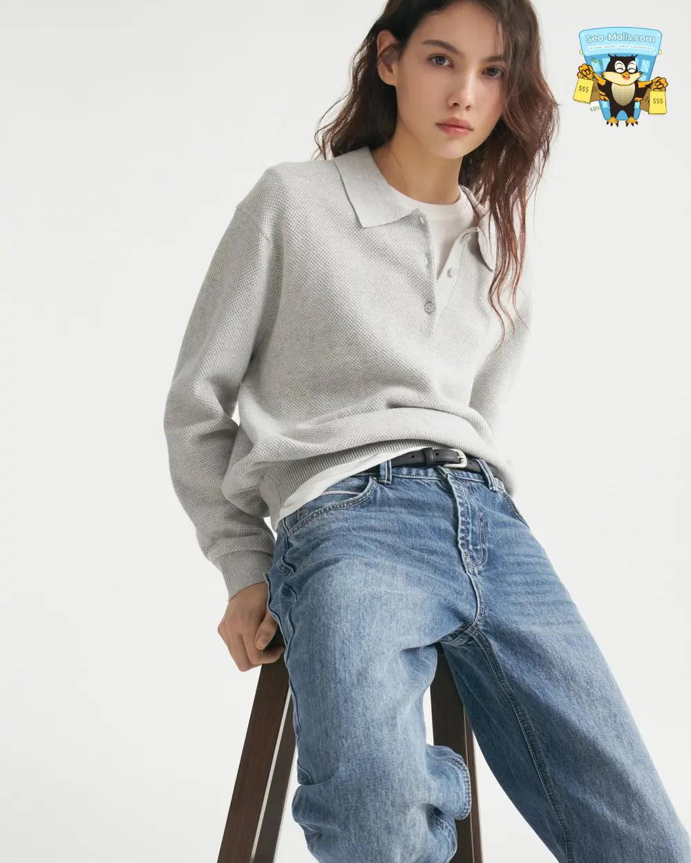 Winter Knitted Polo Sweater & Wide-Leg Pants Set for Women