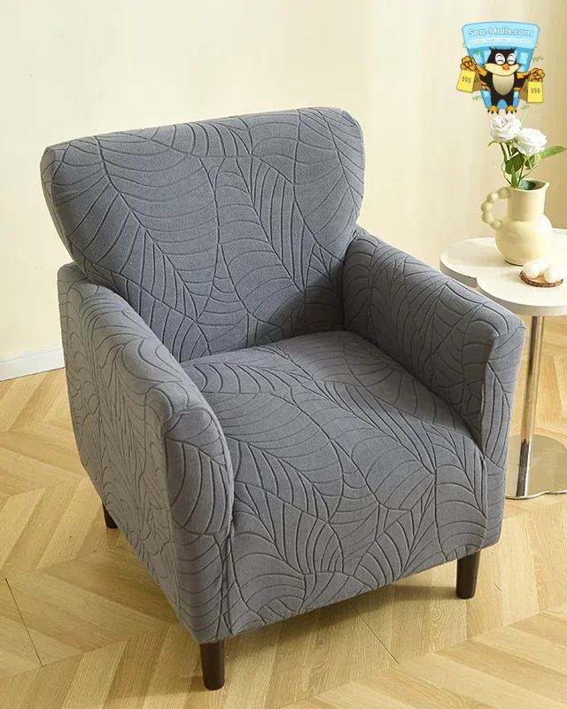 Leaves Jacquard Club Chair Cover Stretch Armchair Slipcover