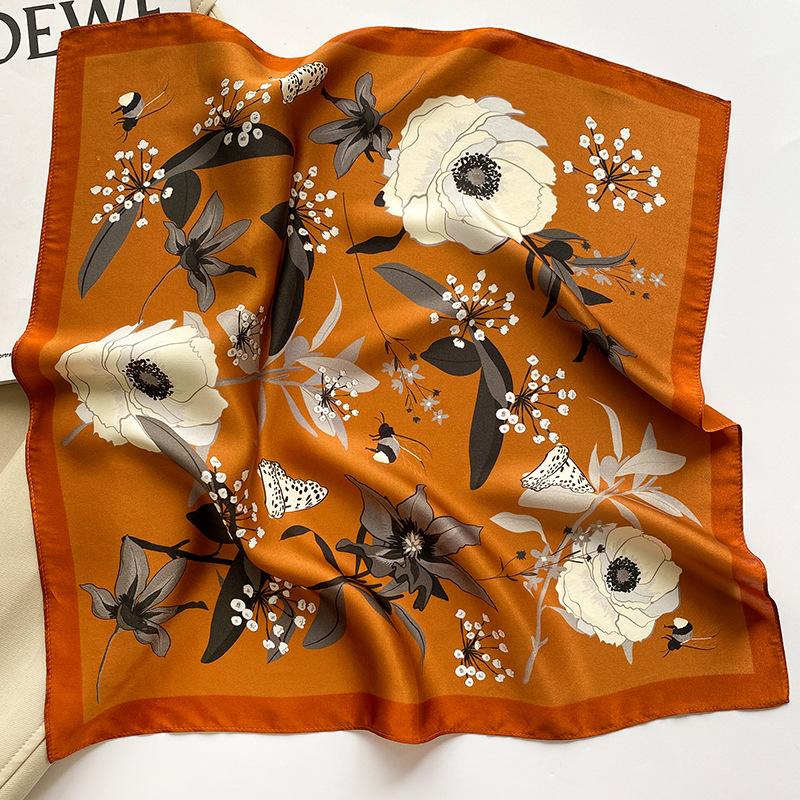 100% Pure Silk Square Scarf Women Dot Print Neckerchief Bandana