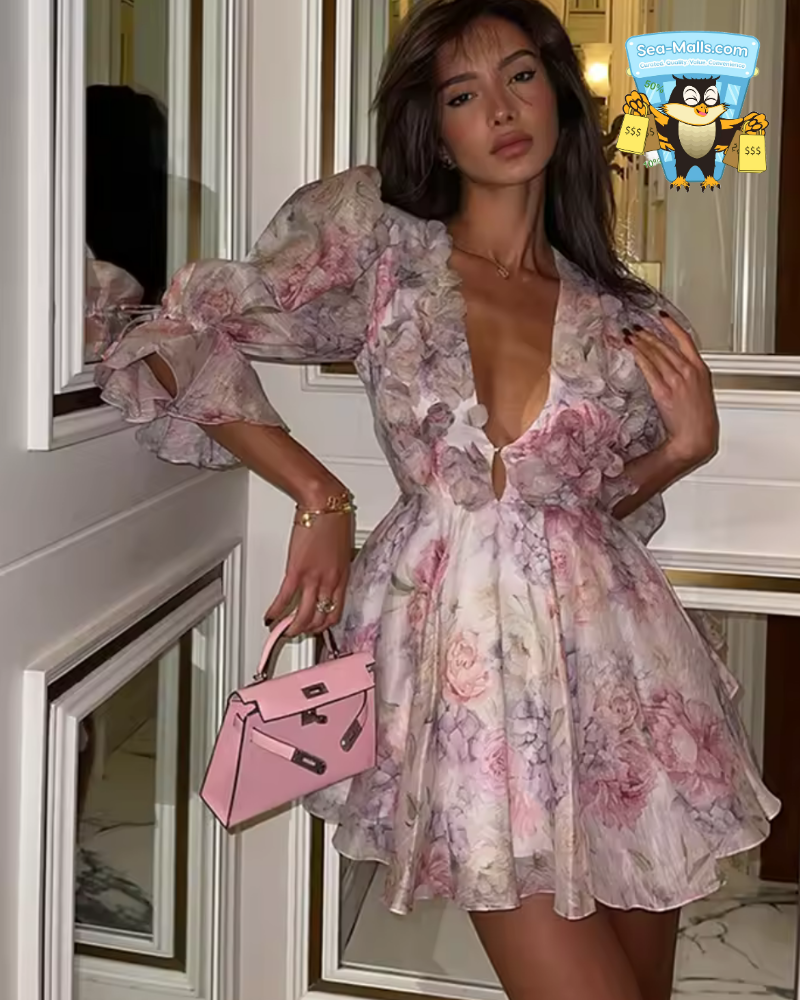 Tie-Dye 3D Flower Mini Dress w