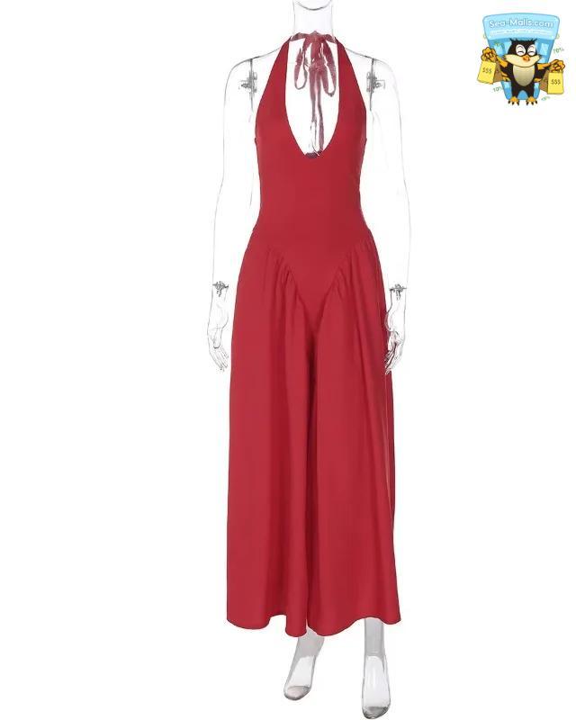 Backless Deep V Long Sexy Halter Sleeveless Dress