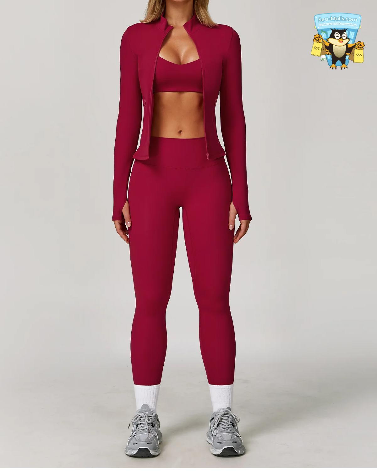 Women’s 2/3PCS Yoga Suit Set – Long Sleeve, Sports Bra & Leggings