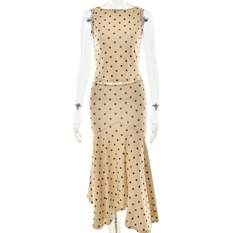 Polka Dot Y2K Skirt 2 Piece Set Women's Sleeveless Tank Top