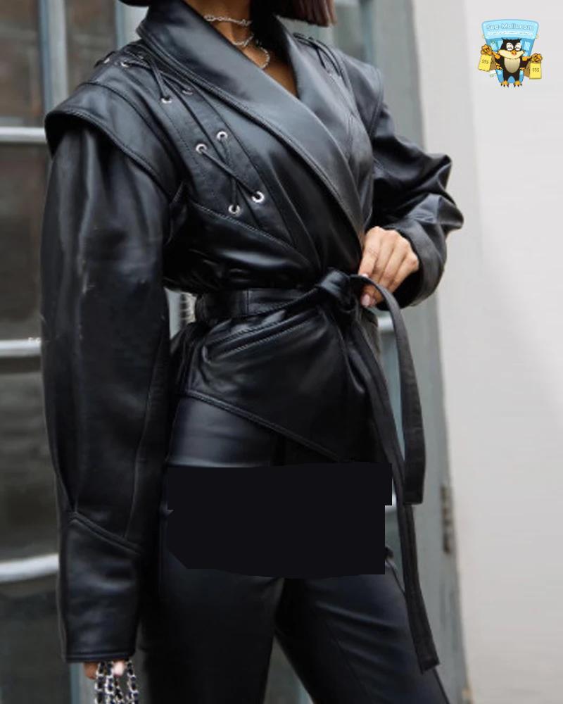 Oversized Faux Leather Jacket Women’s Belted Corset Style