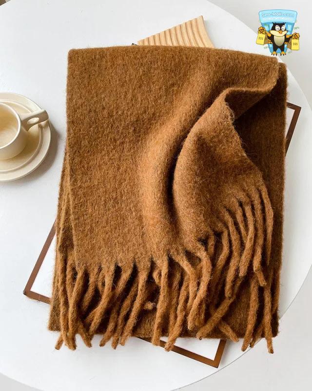 Wool Blend Long Winter Scarf Solid Color Thermal Shawl