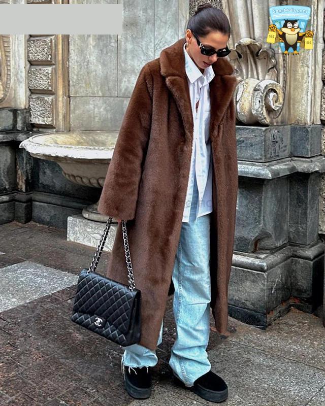 Luxury Faux Mink Fur Coat Wome