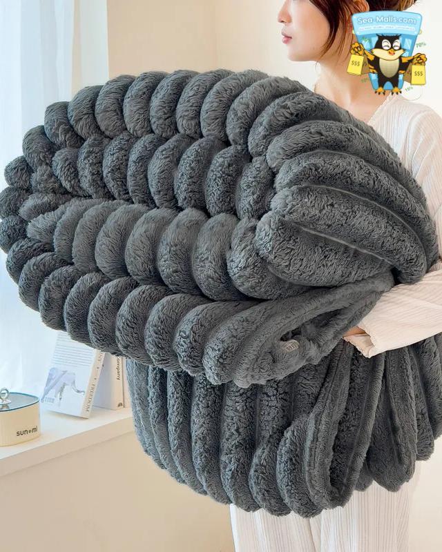 Solid Wide Stripe Flannel Blanket Soft Thickened Comfort