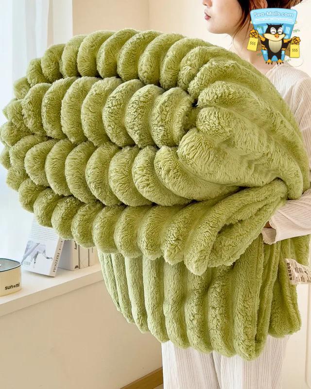 Solid Wide Stripe Flannel Blanket Soft Thickened Comfort