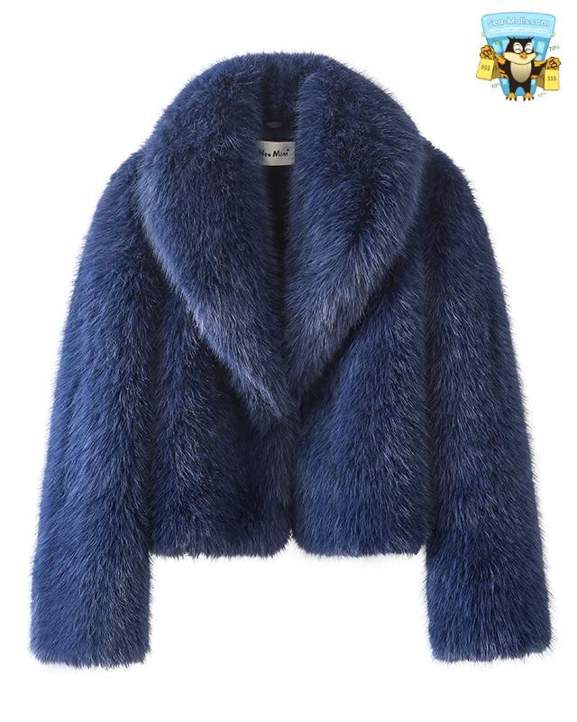 Shawl Collar Faux Fox Fur Coat Women Winter Short Jacket
