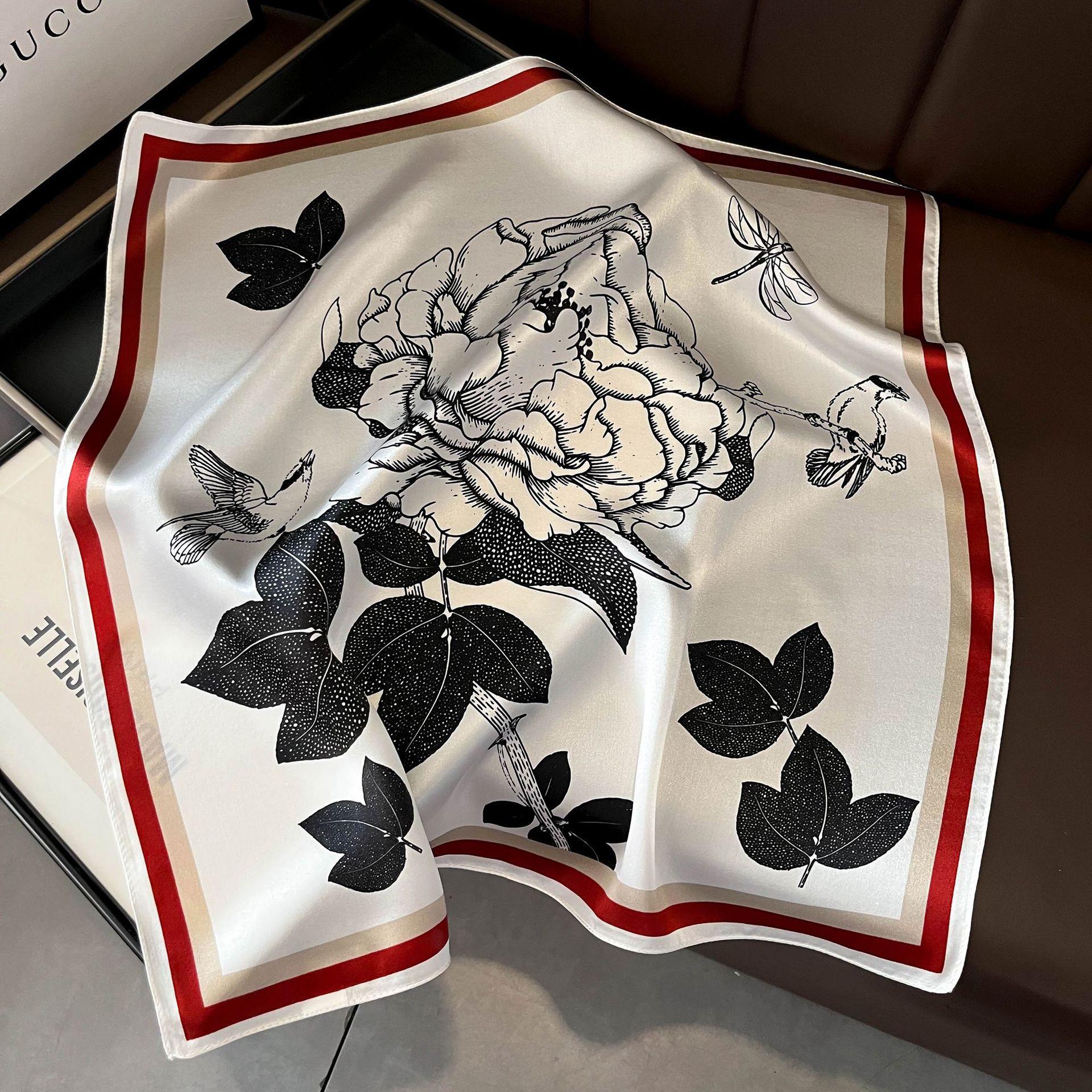 100% Pure Silk Square Scarf Women Dot Print Neckerchief Bandana