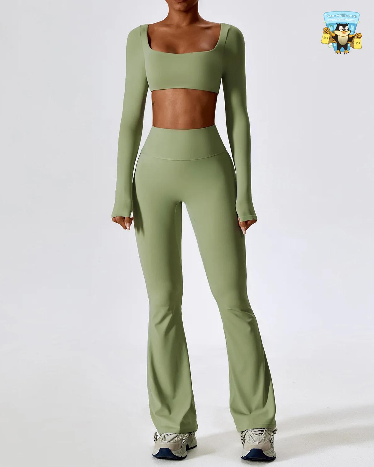 Yoga Set 2PCS Seamless Long Sleeve Crop Top & Leggings