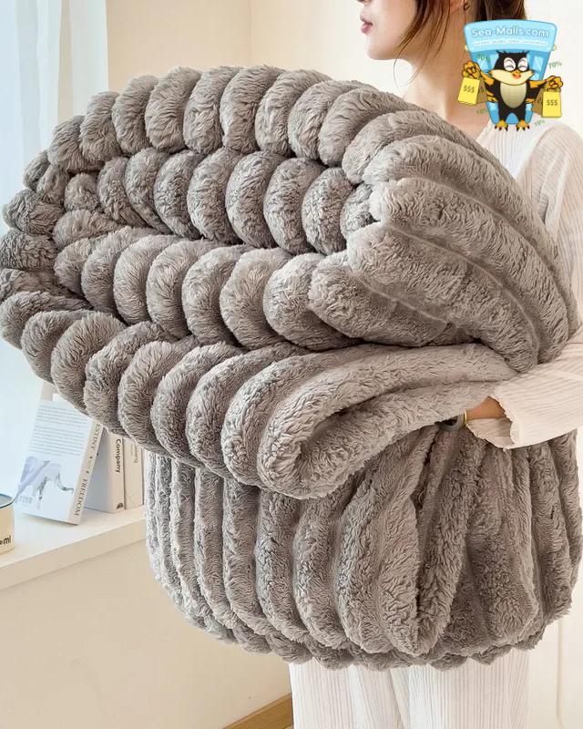Solid Wide Stripe Flannel Blanket Soft Thickened Comfort