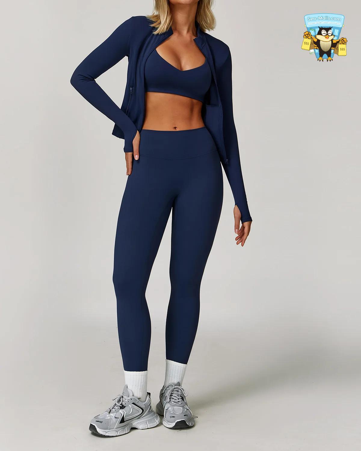 Women’s 2/3PCS Yoga Suit Set – Long Sleeve, Sports Bra & Leggings