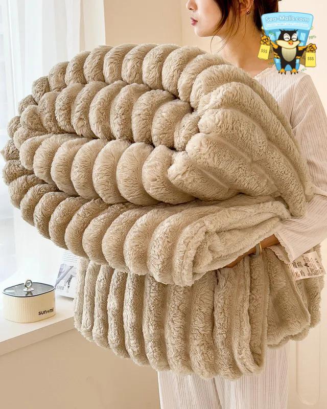 Solid Wide Stripe Flannel Blanket Soft Thickened Comfort