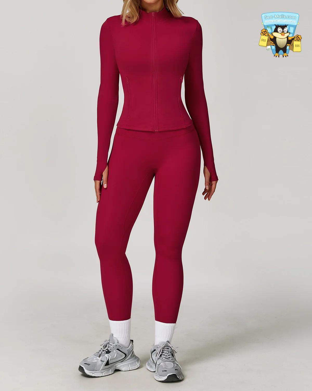 Women’s 2/3PCS Yoga Suit Set – Long Sleeve, Sports Bra & Leggings