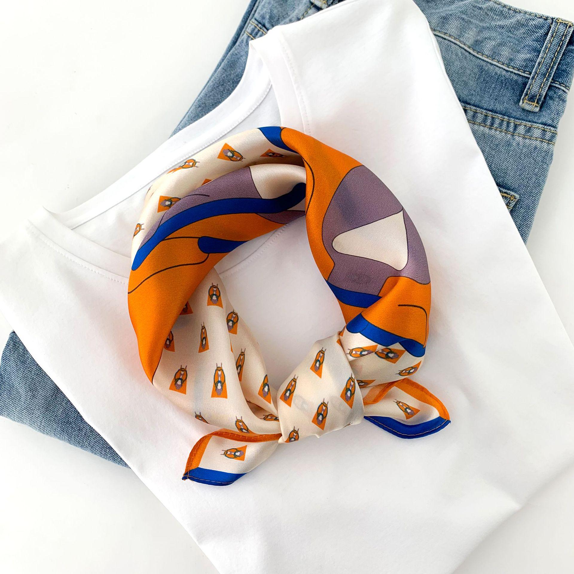 100% Pure Silk Square Scarf Women Dot Print Neckerchief Bandana