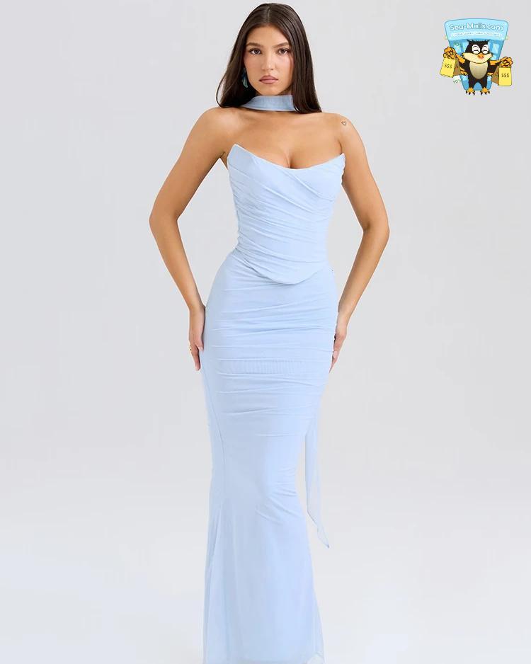 Sexy Two-Piece Set Strapless Crop Top & Maxi Skirt
