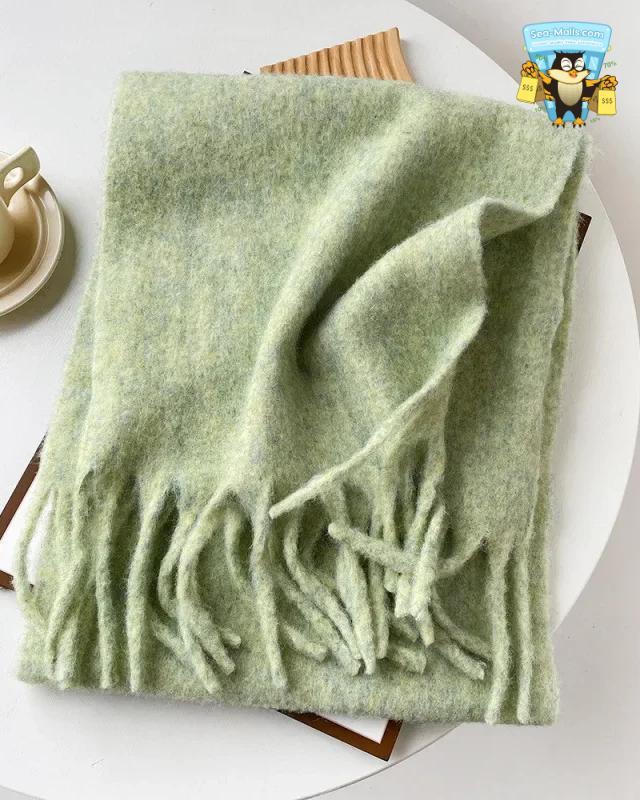 Wool Blend Long Winter Scarf Solid Color Thermal Shawl
