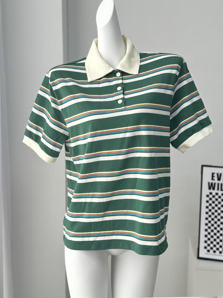 Polo Neck Cotton Crop Top Loose-Fit Chic Summer Pullover