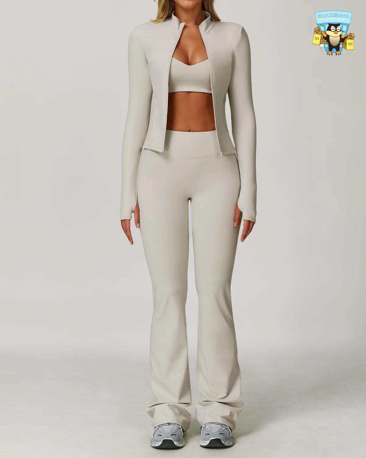 Women’s 2/3PCS Yoga Suit Set – Long Sleeve, Sports Bra & Leggings