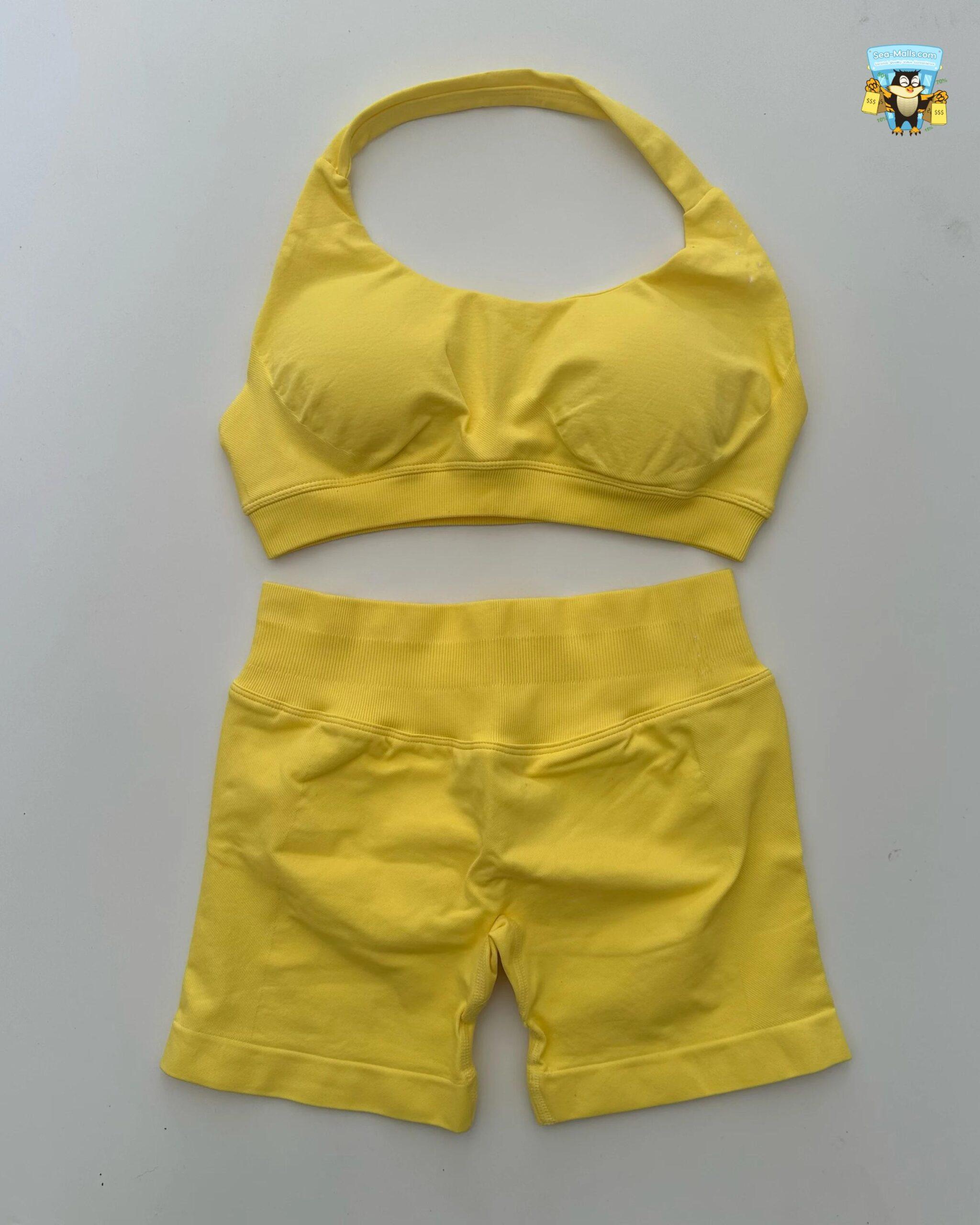 Yoga Shorts Set Seamless Scrunch Shorts Halter Sports Bra