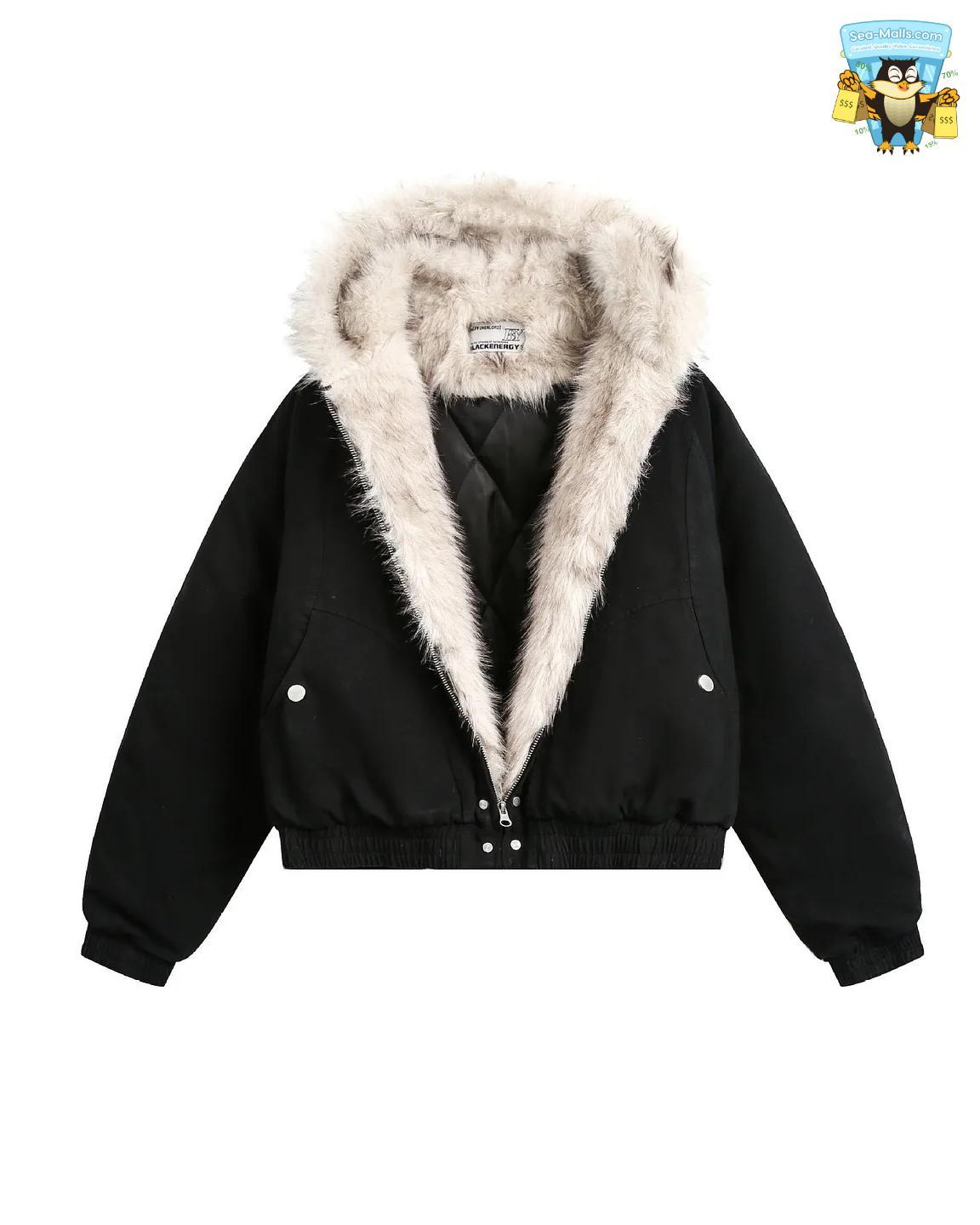 Style Unisex Winter Coat Faux Fur Collar Jacket
