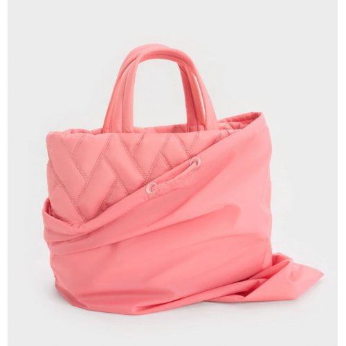  Nylon Chevron Boxy Tote Bag - Guava Pink 